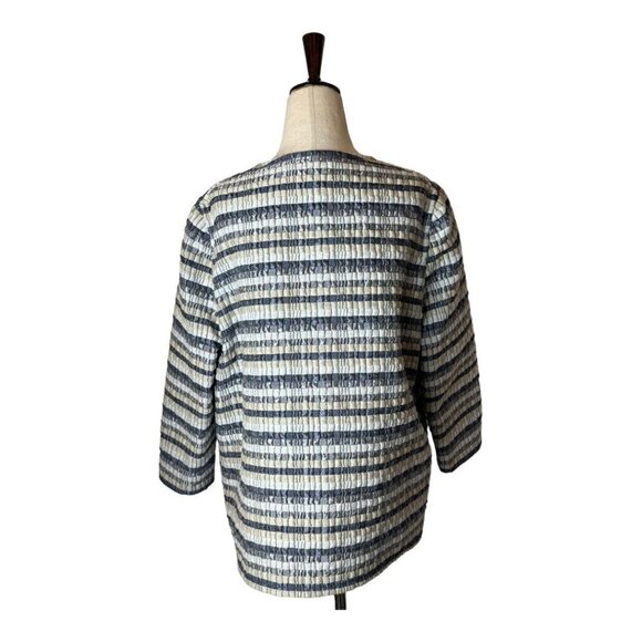 Lafayette 148 Coat Womens 6 Blue And Gray Striped Silk Blend Open Front Jacket - Picture 2 of 10